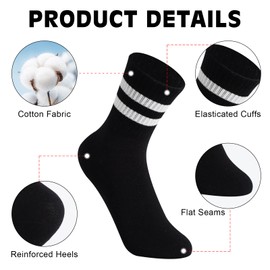 Fjquamitix 6 Pairs Kids Sports Crew Socks Breathable Boys Black White Grey Striped Socks Girls Cotton School Athletic Sock for Children Daily Wear (Age 9-12 Years, Stripe black/white/grey)