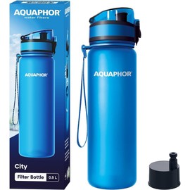 AQUAPHOR City Filtered Water Bottle in Tritan BPA-free - Portable with Integrated Water Purifying Filter 500 ml - Blue