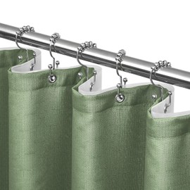 Lameirose 3 in 1 Shower Curtain Set, Green Shower Curtain and Liner Set with 12 Double Sided Shower Curtain Hooks, Cloth Shower Curtains for Bathroom,Waterproof, 72" W*72" H