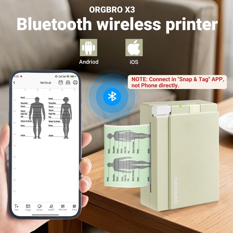 ORGBRO Sticker Printer, X3 Mini Bluetooth Printer Supports 2-3 Inch