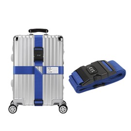 Jisrcha Suitcase Strap with Combination Lock, 1 Piece Suitcase Strap with Lock, Adjustable Suitcase Straps, Colourful Eye-catching with Luggage Tag, Luggage Strap for 20 - 32 Inch Suitcase (Blue)