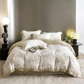 OTOB 100% Lyocell Duvet Cover Queen Size 3 Pieces, Floral Cooling Breathable Duvet Covers Soft Silky Reversible, Luxury Queen Bedding Set with Zipper Closure, 2 Pillow Shams