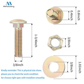 Metalsuberg 3/8" x 1-3/4"Carriage Bolts by Colors Galvanization of Square Neck with Nylon Lock Buckle nut and Big Size Washer Assembly Unit,Carbon Steel,Grade 2.(8pcs Pack)