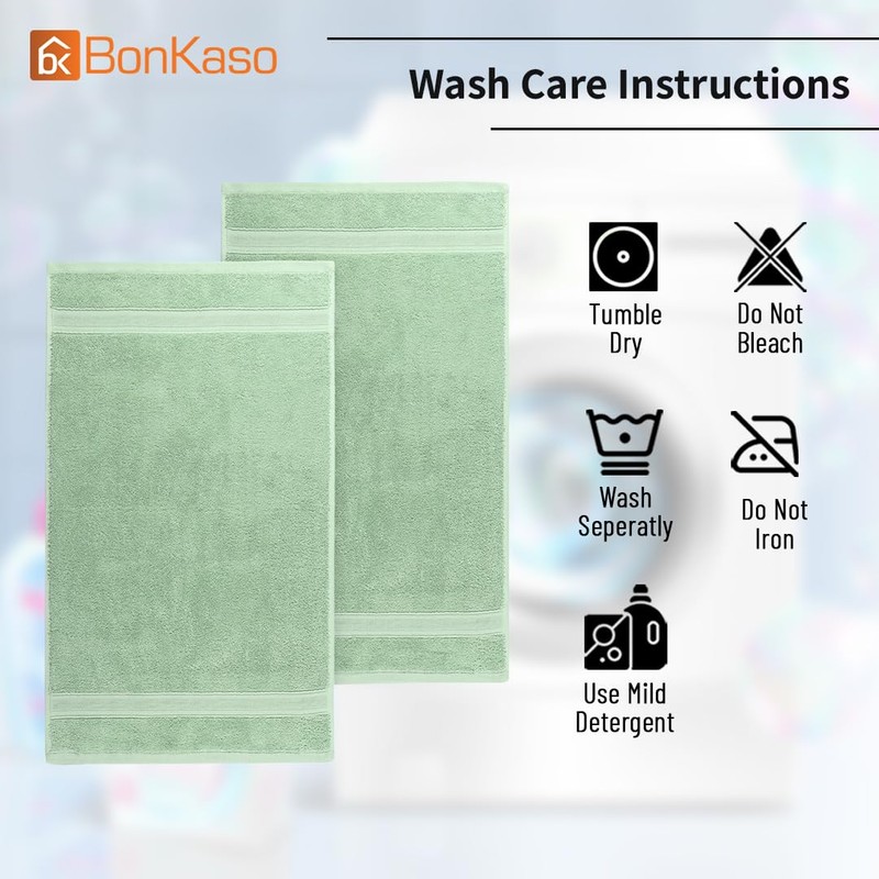 BonKaso 100% Cotton Hand Towels Set (Pack of 2) -