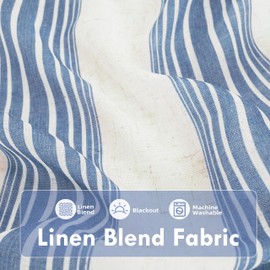 DriftAway Farmhouse Vertical Striped Linen Blend Textured Light Filtering Semi Sheer Curtains for Living Room Bedroom 84 Inches Long Drapes 2 Panels Broad Striped Jean Navy