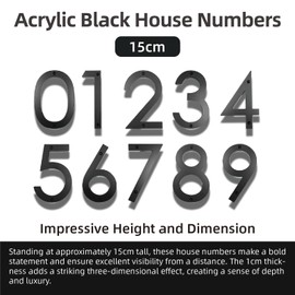 6" House Numbers 15cm, Matte Black Acrylic Address Sign Numbers for House, with Set Nail Kit, House Numbers for Outside, for Mailbox, Yard, Home Wall Door, Garage Gate (Black 2)