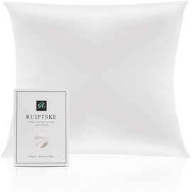 Natural Silk Pillowcase Hypoallergenic 22 momme 100% Silk 600 Thread Count with Concealed Zip (White, 80 x 80 cm)