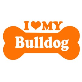 I Love My Bulldog Bone V1 Vinyl Decal by stickerdad® - Size: 6", Color: Orange - Windows, Walls, Bumpers, Laptop, Lockers, etc.