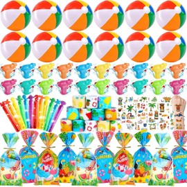ANPHILE Beach Pool Party Favors Bulk, 24 Pack Summer Party Favors with Beach Balls Slap Bracelets Stickers for Pool Party Supplies Birthday Goodie Bag Stuffers
