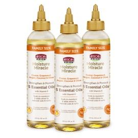 African Pride African Pride Moisture Miracle 5 Essential Hair Oils (3 Pack) - Contains Castor, Grapeseed, Argan, Coconut & Olive Oil, Seals in Moisture & Adds Shine & Strengthens Hair, Vitamin E, 8 oz