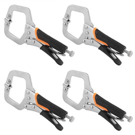 4 Pack 6 Inch C Clamp Locking Pliers,Locking C Clamp With Non-Slip Rubber Grip, Adjustable Nickel Plated C Pliers for Wood Working, Welding, Electrician Maintenance and More, by GENHAKON
