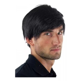 BONNIFUL Peluca De Hombre Corta Negra Sintetica Aspecto Natural Fleco