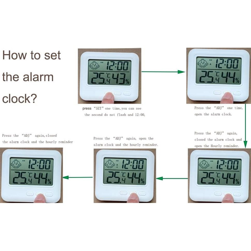 Indoor Thermometer Hygrometer Humidity Time Monitor Large LCD Display with