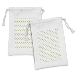 Ambesonne Jasmine Fabric Pouch Set of 2, Continuous Pattern with Minimal Flowers and Leaves Romantic Nature Art, Small Drawstring Bag for Toiletries Masks and Favors, 9" x 6", Olive Green and White