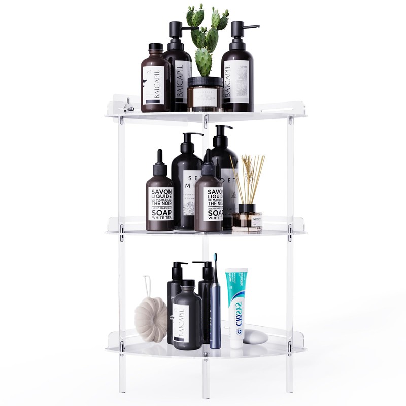 Bakzon Corner Shower Caddy, 3 Tier Acrylic Shower Organizer Corner
