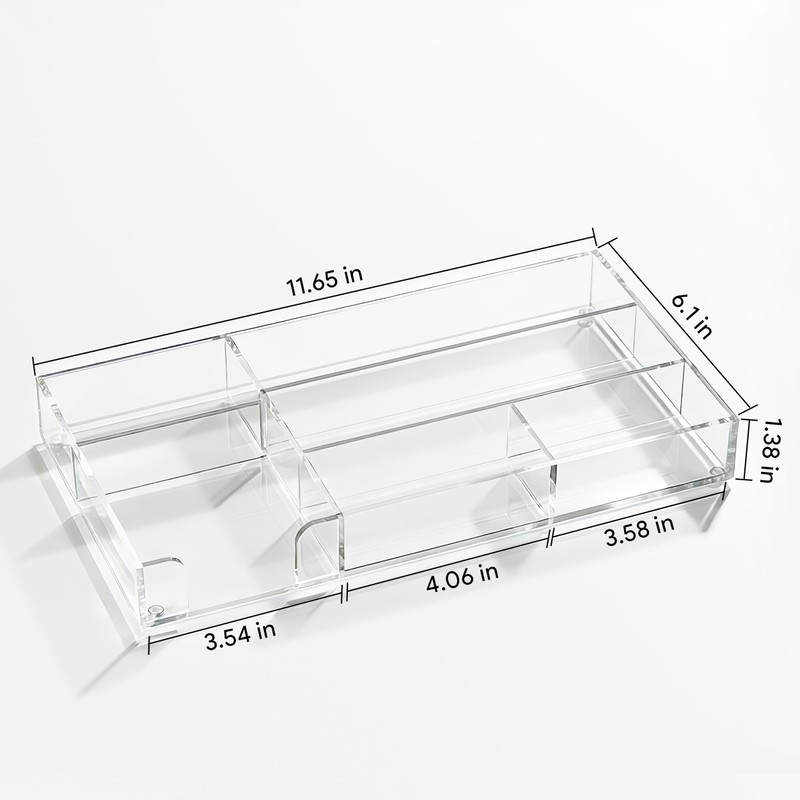 HBlife Acrylic Desk Drawer Organizer Tray with 6 Compartments, Small