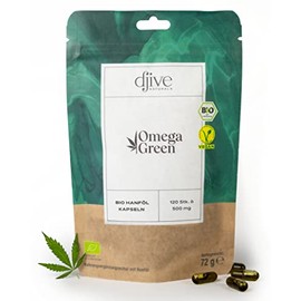 djive-naturals Hanf?l Kapseln Bio - Omega 3, vegan - djive naturals OmegaGreen 500 mg - 120 Stk - Natur Qualit?t - enth?lt sekund?re Pflanzenstoffe sowie Hanfsamen?l