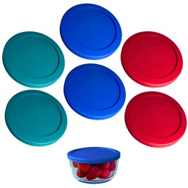 KlareWare Replacement Lids for - 4 Cup Storage Bowl Covers, BPA Free Plastic Lids for Pyrex 7201, Anchor Hocking (6 Pack, Turquoise, Blue, Red) - Containers NOT Included
