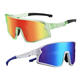 swanoble 2PACK Kids Polarized Sports Sunglasses Lightweight Boys Baseball Sunglasses Girls Cycling Softball Age 3-8 (Transparent-green Frame/Red Lens + White Frame/Blue Lens)