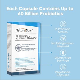 Naturespan 60 BILLION CFU10 STRAINS PROBIOTIC，Supports gut health and addresses abdominal bloating| Suitable for both men and women，30 Capsules
