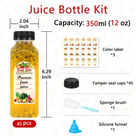 PeacePeo Plastic Juice Bottles with Caps, 12OZ Juice Bottles 45Pcs Clear Plastic Bottles with Caps Empty Reusable Juice Bottles with Tamper Lids for Juicing Refillable Juice Bottles for Travel