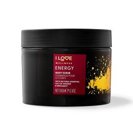 I Love Wellness Energy Body Scrub, With Natural Essential Oils of Orange & Bergamot, Gently Exfoliates Skin, Unclogs Pores & Removes Impurities, Vegan Friendly - 350 g