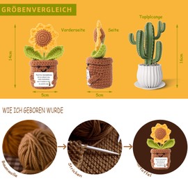 BOAITE Pocket Hug Positive Sunflower, Creative Knitting Wool Sunflower Doll and Lucky Charm Feeling Cards, Courage Gift, Get Well Soon Gift, School Gift