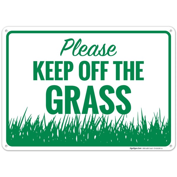 Horizontal Please Keep Off The Grass Sign, 10x14 Inches, Rust