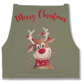 Shirtracer - Apron - Christmas Apron - Adult - Merry Christmas Reindeer, 9 Sage Green