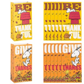 5 1/4" x 10" Peanuts Snoopy & Woodstock Thanksgiving Paper Treat Bags - 12 Pc.