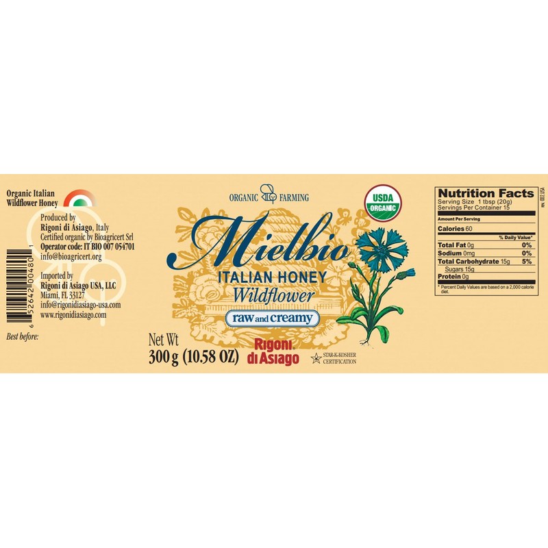 Rigoni di Asiago Mielbio Organic Italian Raw and Creamy Honey,