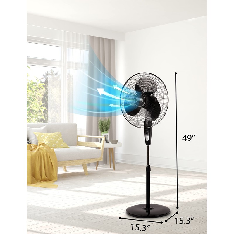 BLACK+DECKER 16 Inches Stand Fan with Pedestal Base, Height Adjustable