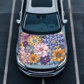 TOADDMOS Boho Style Car Hood Cover Floral Flowers Blossom Outdoor Foldable Protective Cover for Car Hood Cover Protector,Gift for Women