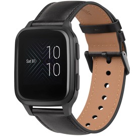 Leather Strap compatible with Garmin Venu Sq/Sq 2 Music Strap/Vivoactive 3/3 Music/Forerunner 55/645/245 Strap for Women, 20mm Leather Replacement Band for Vivomove HR/Instinct 2S/Fenxi 7S (Black)