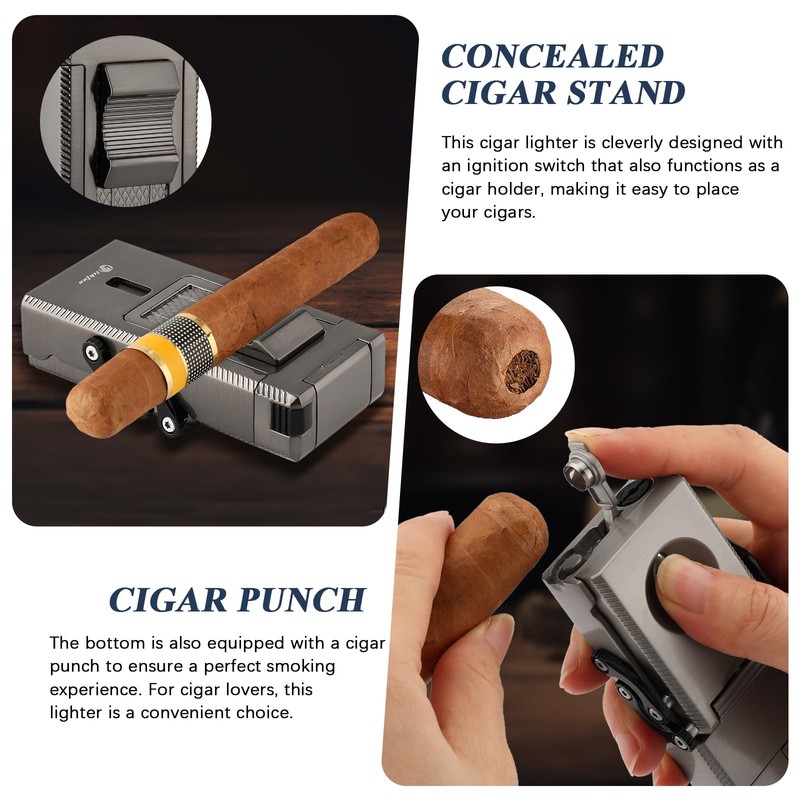 LIHTUN Cigar Lighter Multifunctional All-in-1 Torch Lighters Built-in Holder Cigar