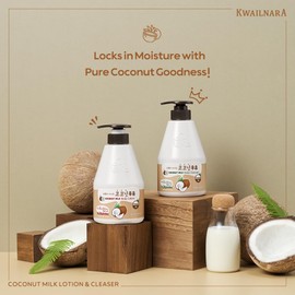 WELCOS Kwailnara Coconut Milk Body Lotion & Body Wash Set – Deeply Hydrating & Refreshing Korean Skincare Set with Coconut Extract, 560g / 19.75oz Each