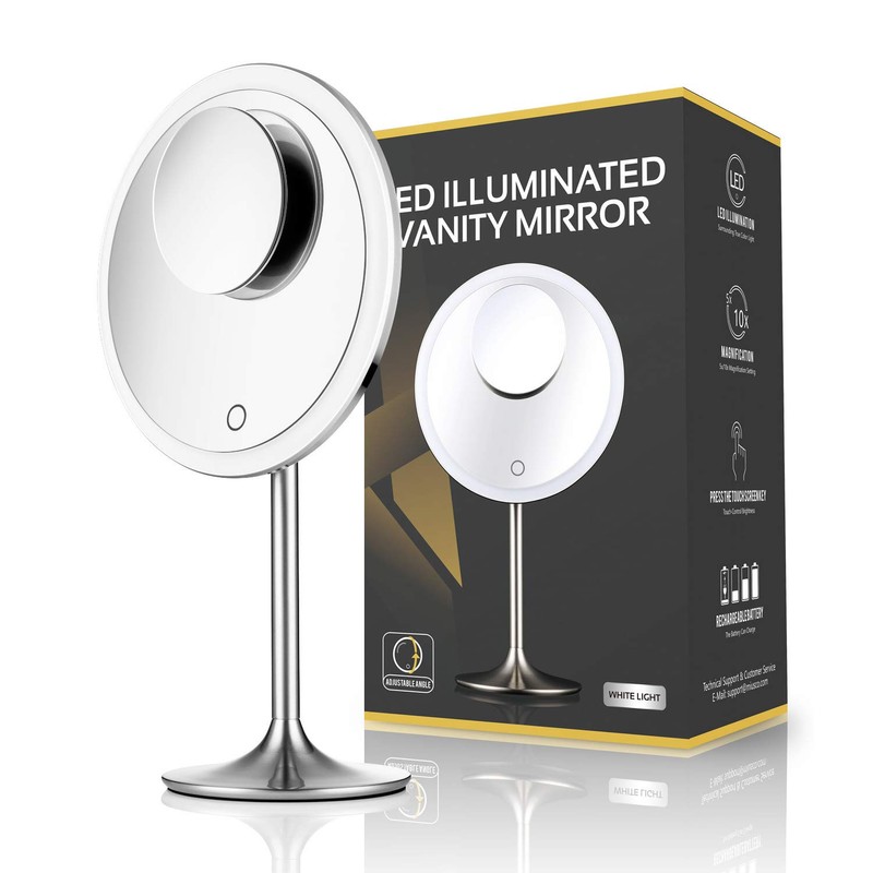 Miusco 9" Lighted Makeup Mirror Pro, 5X + 10X Magnification,