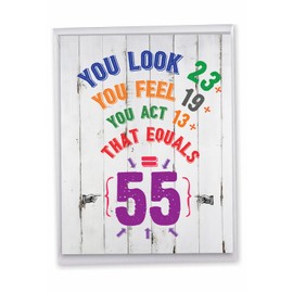 NobleWorks - 55th Big Funny Birthday Card (8.5 x 11 Inch) - Group Milestone Notecard for 55 Year Old, Birthday Congrats from All of Us - Age Equation 55 J9419MBG-US