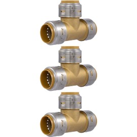 SharkBite Max 1 Inch Tee, Pack of 3, Push to Connect Brass Plumbing Fitting, PEX Pipe, Copper, CPVC, PE-RT, HDPE, UR374
