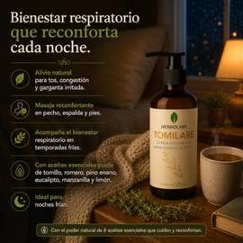 Herbolare - Tomilare Crema Corporal Natural con Tomillo 125 ml | Masaje para Congestión, Tos y Dolor de Garganta | Ideal en Épocas Invernales | Con Eu