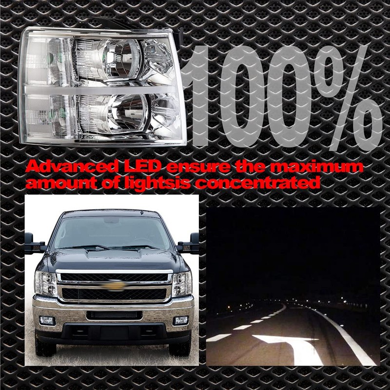 CNNELL LED DRL Headlight Assembly Compatible with 2007-2013 Chevy Silverado