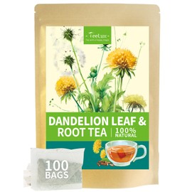 TeeLux Dandelion Leaf & Root Tea Bags, Natural Roasted Dandelion Root with Fresh Dandelion Leaf Herbal Tea, Caffeine Free, 100 Count
