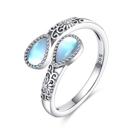 925 Sterling Silver Moonstone Rings for Women Adjustable Sunflower Thumb Ring Vintage Spoon Jewellery Gifts