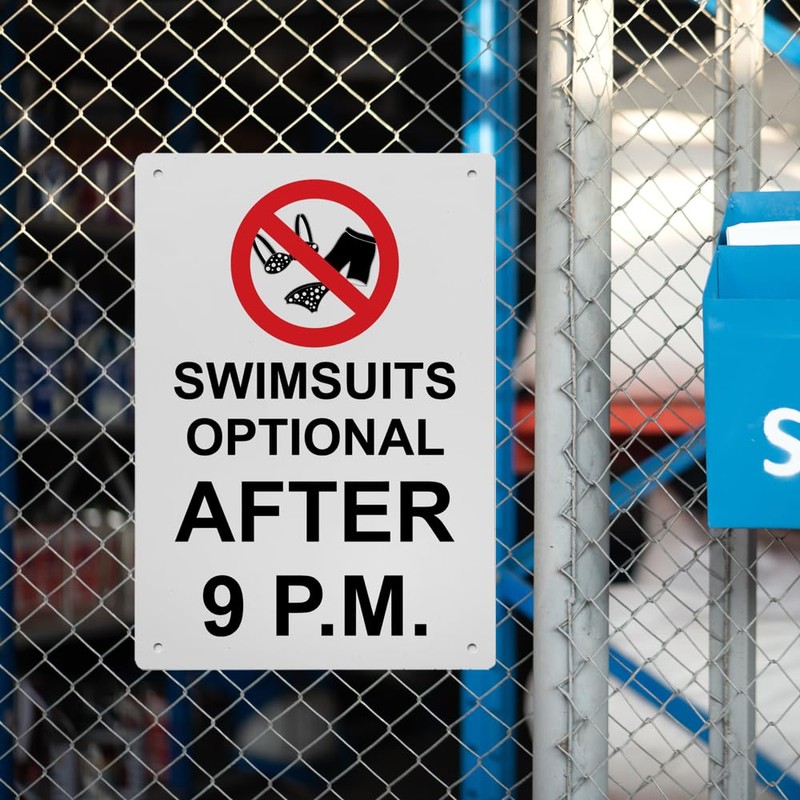 Swimsuits Optional After 9 P.M. Sign, 8.5 x 11 in"