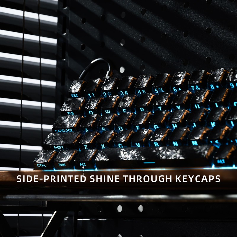 Hkfos XVX Black Shine Through Keycaps, Forged Carbon-Look Cherry Profile