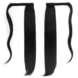 Yinmei Baibian 26inch Hair Tie Ponytail Hairpiece Clip in Long Straight Wrap Around Hair Extensions for Women Black