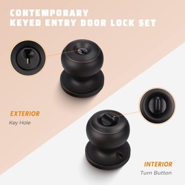 KNOBWELL 3 Pack Door Knob with Lock and Key (Keyed Alike), Keyed Entry Door Knobs Door Knob Lock, Exterior Door Knobs Front Door Knob with Oil Rubbed Bronze Finish