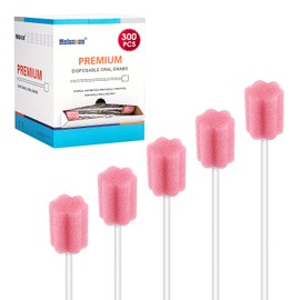 300 Pcs Oral Swabs Disposable - Longer Unflavored & Sterile Mouth Swabs Sponge for Oral Care - Individually Wrapped (Blossom Pink)