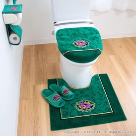 OKA Toilet Seat Cover, Green, For Washing and Heating Use, Chenille Rose (Elegant, Gorgeous)