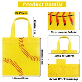 MIMIND 24 Pieces Softball Non-Woven Party Favor Bags with Handles 7.8 x 7.8 Inch Softball Party Favor Bags Goodie Treat Candy Bags for Sports Theme Party Baby Shower Birthday